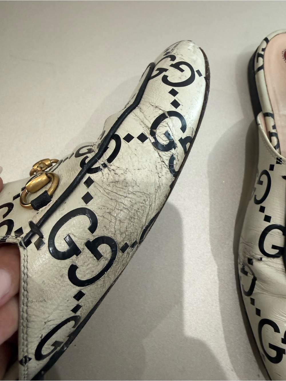Gucci White Black GG Logo Women’s Horsebit Slip-On Mules - Picture 8 of 9